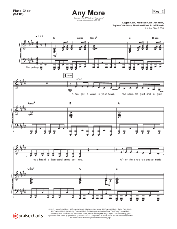 Any More Piano/Vocal (SATB) (CAIN)