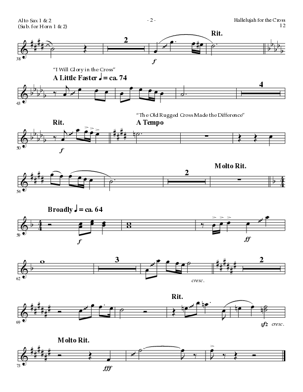 Hallelujah For The Cross (with My Savior's Love, Had It Not Been, I Will Glory In The Cross, The Old (Choral Anthem SATB) Alto Sax 1/2 (Lillenas Choral / Arr. Mike Speck / Arr. Cliff Duren / Orch. Danny Zaloudik)