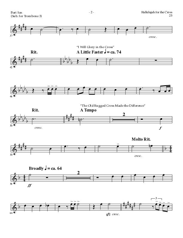 Hallelujah For The Cross (with My Savior's Love, Had It Not Been, I Will Glory In The Cross, The Old (Choral Anthem SATB) Bari Sax (Lillenas Choral / Arr. Mike Speck / Arr. Cliff Duren / Orch. Danny Zaloudik)