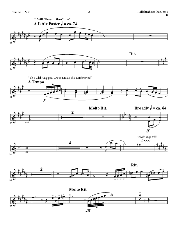 Hallelujah For The Cross (with My Savior's Love, Had It Not Been, I Will Glory In The Cross, The Old (Choral Anthem SATB) Clarinet 1/2 (Lillenas Choral / Arr. Mike Speck / Arr. Cliff Duren / Orch. Danny Zaloudik)
