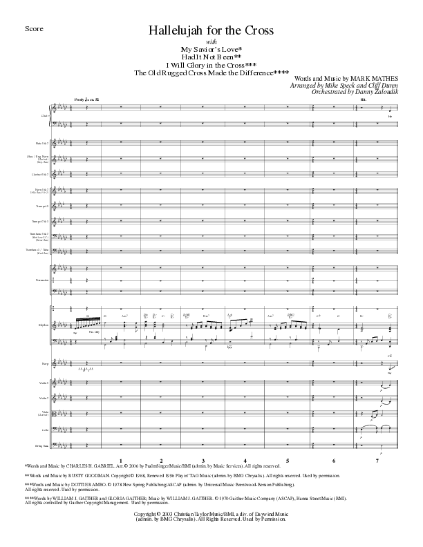 Hallelujah For The Cross (with My Savior's Love, Had It Not Been, I Will Glory In The Cross, The Old (Choral Anthem SATB) Orchestration (Lillenas Choral / Arr. Mike Speck / Arr. Cliff Duren / Orch. Danny Zaloudik)