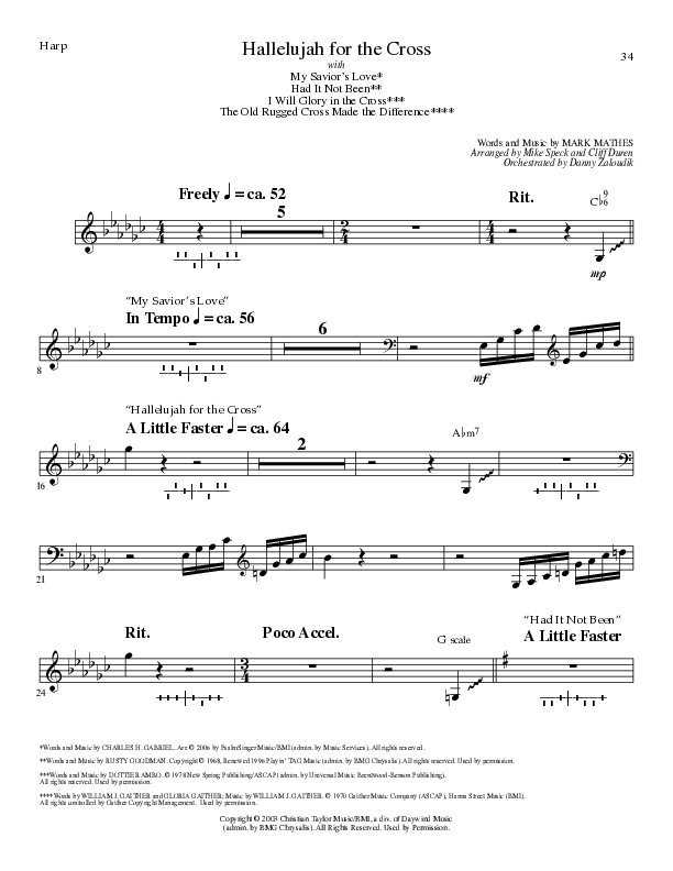 Hallelujah For The Cross (with My Savior's Love, Had It Not Been, I Will Glory In The Cross, The Old (Choral Anthem SATB) Harp (Lillenas Choral / Arr. Mike Speck / Arr. Cliff Duren / Orch. Danny Zaloudik)