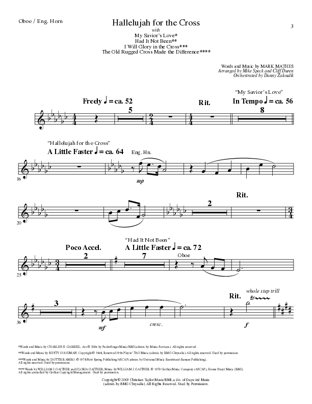 Hallelujah For The Cross (with My Savior's Love, Had It Not Been, I Will Glory In The Cross, The Old (Choral Anthem SATB) Oboe (Lillenas Choral / Arr. Mike Speck / Arr. Cliff Duren / Orch. Danny Zaloudik)