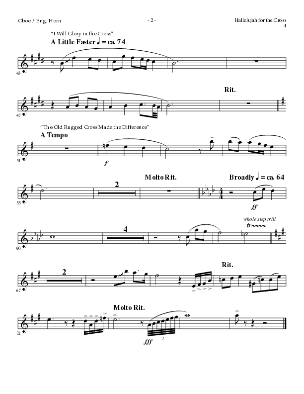 Hallelujah For The Cross (with My Savior's Love, Had It Not Been, I Will Glory In The Cross, The Old (Choral Anthem SATB) Oboe (Lillenas Choral / Arr. Mike Speck / Arr. Cliff Duren / Orch. Danny Zaloudik)