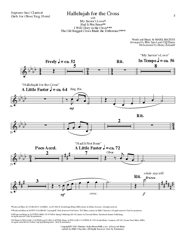 Hallelujah For The Cross (with My Savior's Love, Had It Not Been, I Will Glory In The Cross, The Old (Choral Anthem SATB) Soprano Sax (Lillenas Choral / Arr. Mike Speck / Arr. Cliff Duren / Orch. Danny Zaloudik)