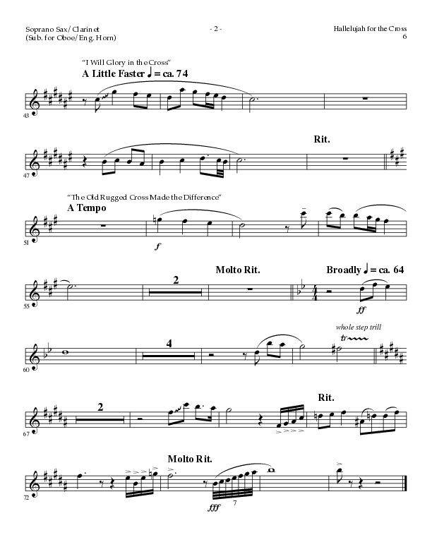 Hallelujah For The Cross (with My Savior's Love, Had It Not Been, I Will Glory In The Cross, The Old (Choral Anthem SATB) Soprano Sax (Lillenas Choral / Arr. Mike Speck / Arr. Cliff Duren / Orch. Danny Zaloudik)