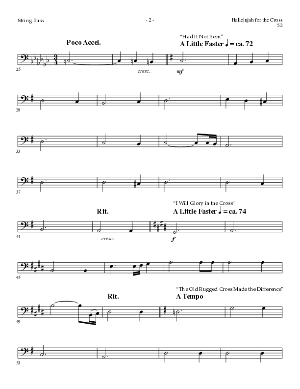 Hallelujah For The Cross (with My Savior's Love, Had It Not Been, I Will Glory In The Cross, The Old (Choral Anthem SATB) String Bass (Lillenas Choral / Arr. Mike Speck / Arr. Cliff Duren / Orch. Danny Zaloudik)