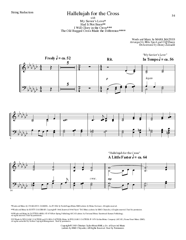 Hallelujah For The Cross (with My Savior's Love, Had It Not Been, I Will Glory In The Cross, The Old (Choral Anthem SATB) String Reduction (Lillenas Choral / Arr. Mike Speck / Arr. Cliff Duren / Orch. Danny Zaloudik)