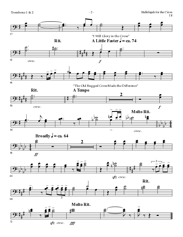 Hallelujah For The Cross (with My Savior's Love, Had It Not Been, I Will Glory In The Cross, The Old (Choral Anthem SATB) Trombone 1/2 (Lillenas Choral / Arr. Mike Speck / Arr. Cliff Duren / Orch. Danny Zaloudik)