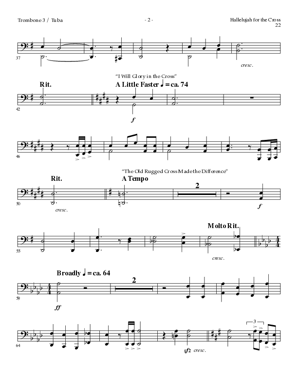 Hallelujah For The Cross (with My Savior's Love, Had It Not Been, I Will Glory In The Cross, The Old (Choral Anthem SATB) Trombone 3/Tuba (Lillenas Choral / Arr. Mike Speck / Arr. Cliff Duren / Orch. Danny Zaloudik)