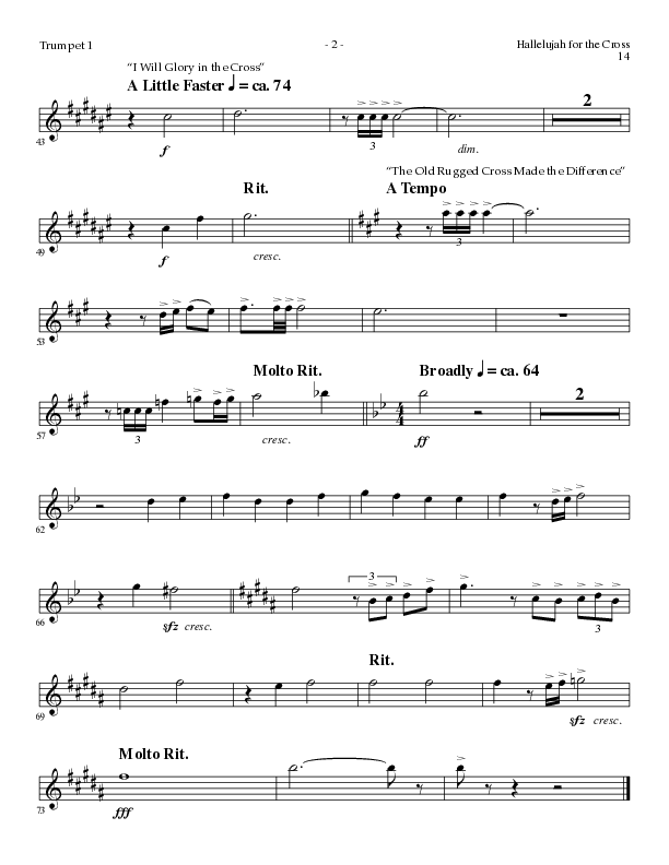 Hallelujah For The Cross (with My Savior's Love, Had It Not Been, I Will Glory In The Cross, The Old (Choral Anthem SATB) Trumpet 1 (Lillenas Choral / Arr. Mike Speck / Arr. Cliff Duren / Orch. Danny Zaloudik)