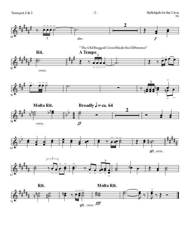 Hallelujah For The Cross (with My Savior's Love, Had It Not Been, I Will Glory In The Cross, The Old (Choral Anthem SATB) Trumpet 2/3 (Lillenas Choral / Arr. Mike Speck / Arr. Cliff Duren / Orch. Danny Zaloudik)
