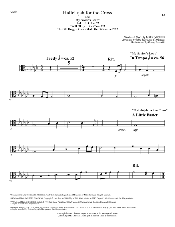 Hallelujah For The Cross (with My Savior's Love, Had It Not Been, I Will Glory In The Cross, The Old (Choral Anthem SATB) Viola (Lillenas Choral / Arr. Mike Speck / Arr. Cliff Duren / Orch. Danny Zaloudik)