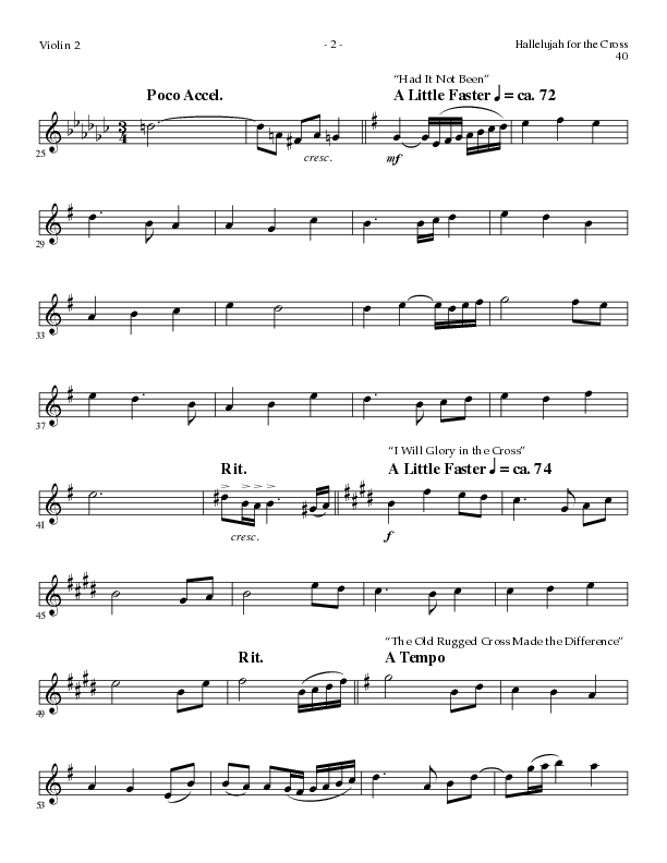 Hallelujah For The Cross (with My Savior's Love, Had It Not Been, I Will Glory In The Cross, The Old (Choral Anthem SATB) Violin 2 (Lillenas Choral / Arr. Mike Speck / Arr. Cliff Duren / Orch. Danny Zaloudik)