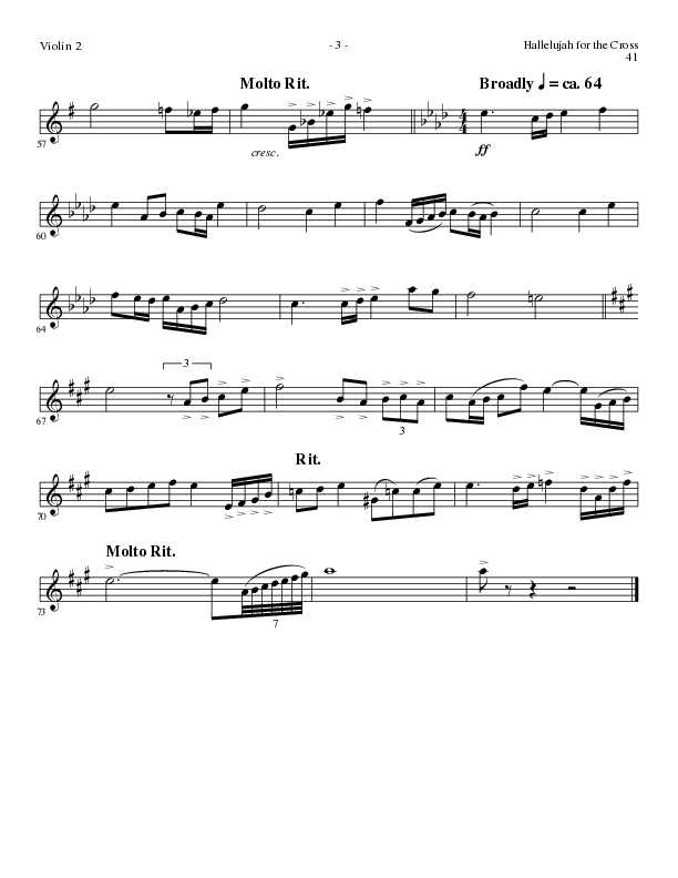 Hallelujah For The Cross (with My Savior's Love, Had It Not Been, I Will Glory In The Cross, The Old (Choral Anthem SATB) Violin 2 (Lillenas Choral / Arr. Mike Speck / Arr. Cliff Duren / Orch. Danny Zaloudik)