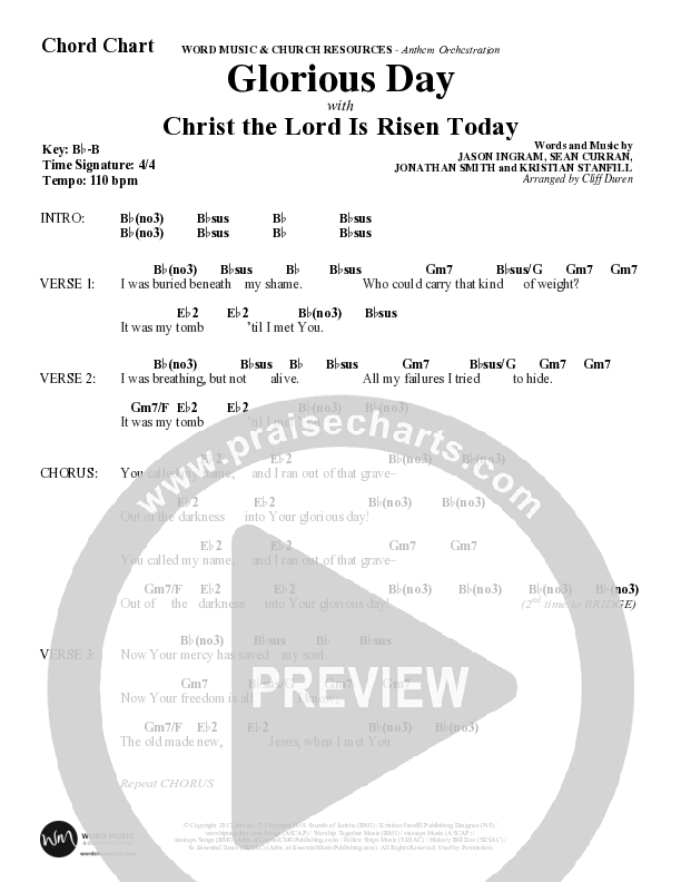 Glorious Day (with Christ The Lord Is Risen Today) (Choral Anthem SATB) Chord Chart (Word Music Choral / Arr. Cliff Duren)