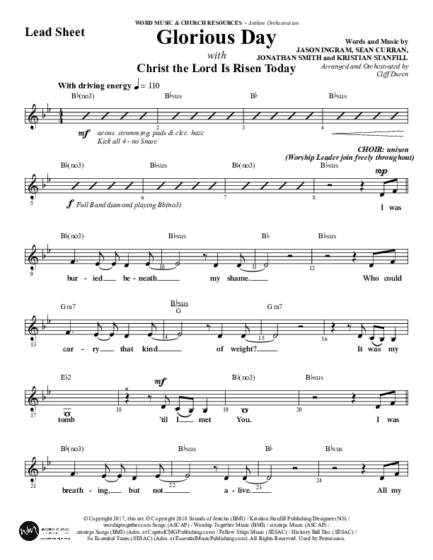Glorious Day (with Christ The Lord Is Risen Today) (Choral Anthem SATB) Lead Sheet (Melody) (Word Music Choral / Arr. Cliff Duren)