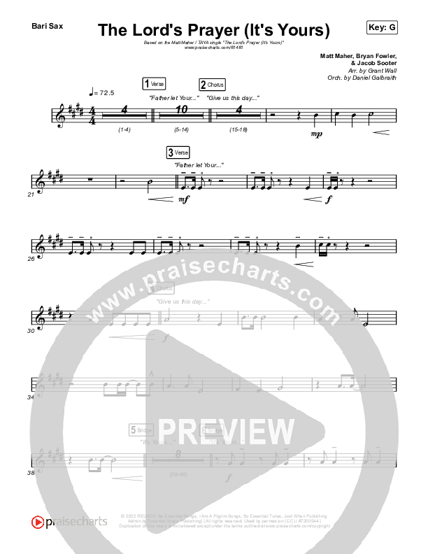 The Lord's Prayer (It's Yours) Bari Sax (Matt Maher / TAYA)