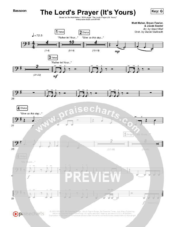 The Lord's Prayer (It's Yours) Bassoon (Matt Maher / TAYA)