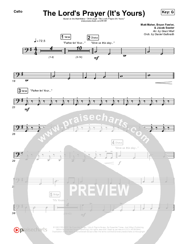 The Lord's Prayer (It's Yours) Cello (Matt Maher / TAYA)