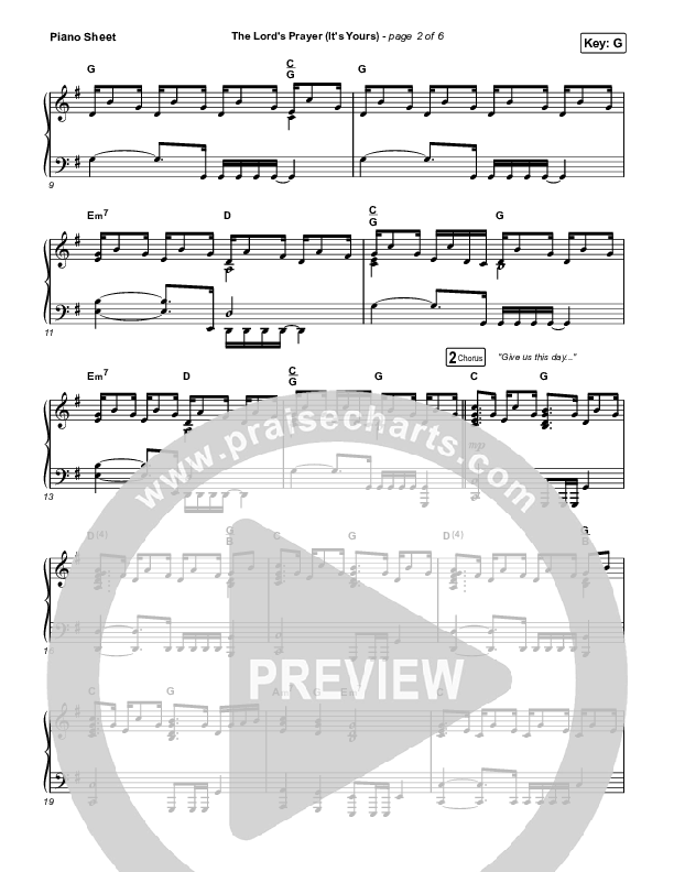 The Lord's Prayer (It's Yours) Piano Sheet (Matt Maher / TAYA)