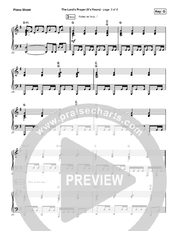 The Lord's Prayer (It's Yours) Piano Sheet (Matt Maher / TAYA)