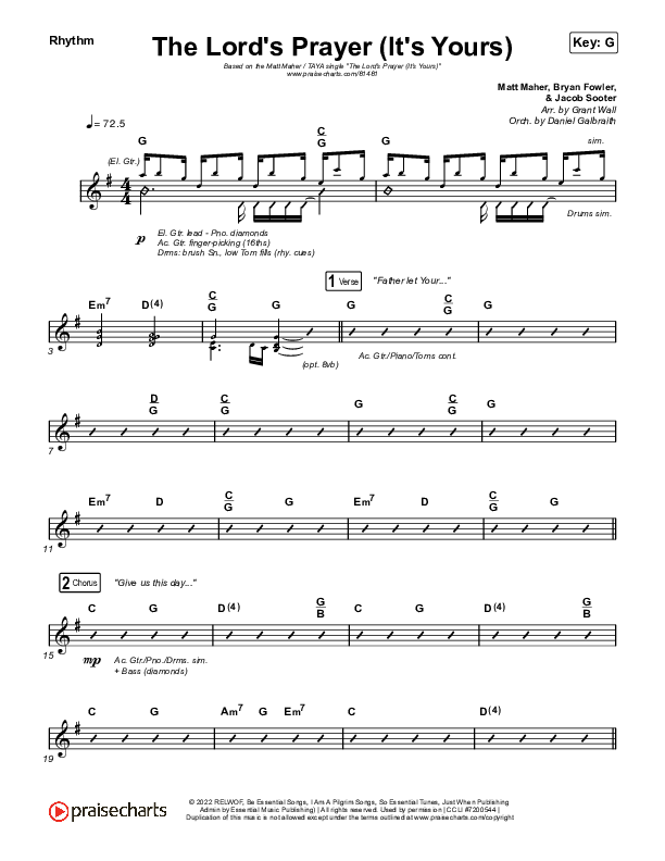 The Lord's Prayer (It's Yours) Rhythm Chart (Matt Maher / TAYA)