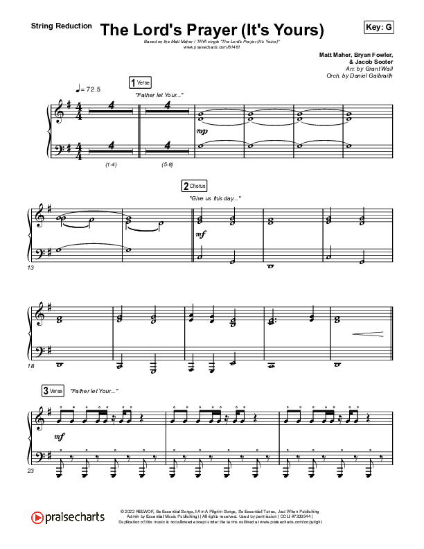 The Lord's Prayer (It's Yours) String Reduction (Matt Maher / TAYA)