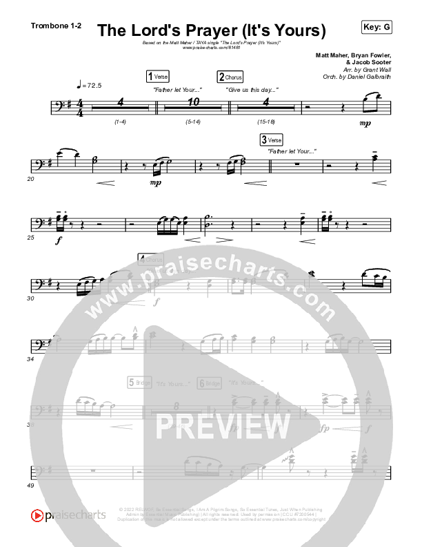 The Lord's Prayer (It's Yours) Trombone 1/2 (Matt Maher / TAYA)