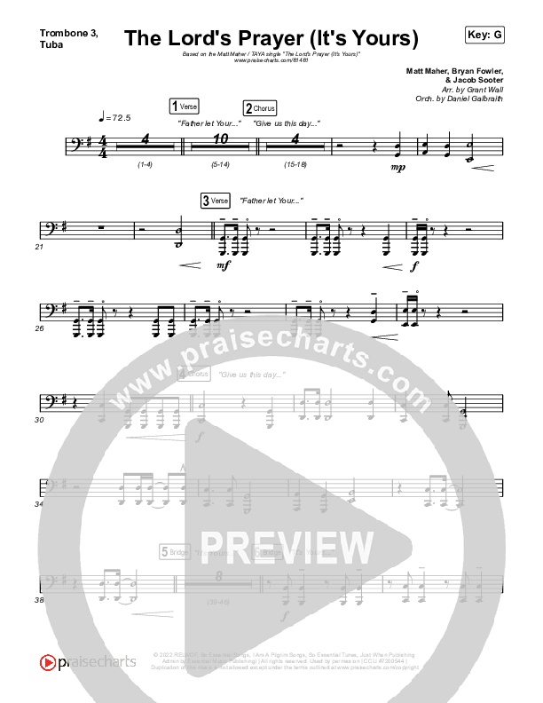 The Lord's Prayer (It's Yours) Trombone 3/Tuba (Matt Maher / TAYA)