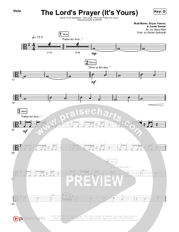 The Lord's Prayer (It's Yours) Viola (Matt Maher / TAYA)