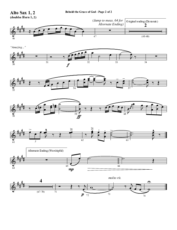 Behold The Grace Of God (to the tune Amazing Grace) (Choral Anthem SATB) Alto Sax 1/2 (Word Music Choral / Arr. J. Daniel Smith)