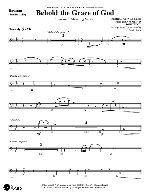 Behold The Grace Of God (Choral Anthem SATB) Bassoon (Word Music Choral / Arr. J. Daniel Smith)