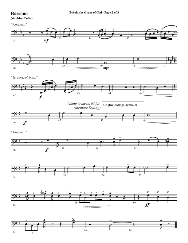 Behold The Grace Of God (Choral Anthem SATB) Bassoon (Word Music Choral / Arr. J. Daniel Smith)