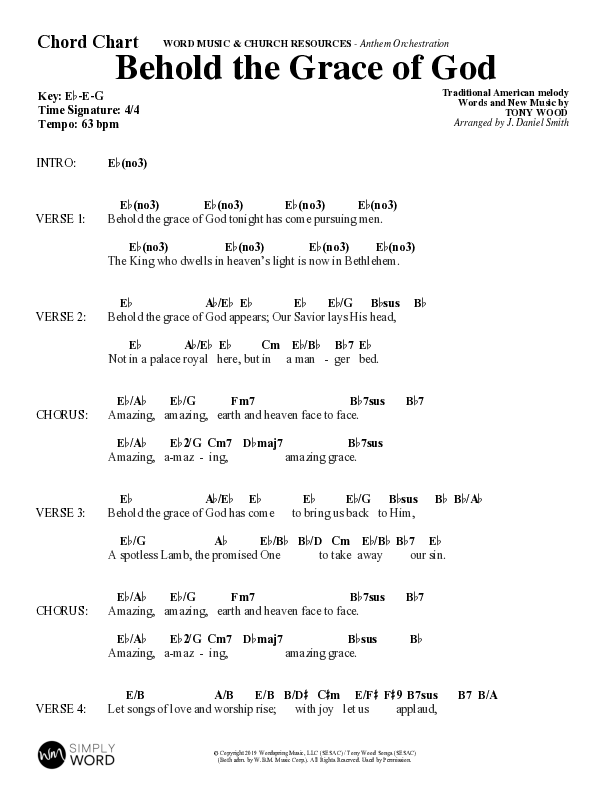 Behold The Grace Of God (Choral Anthem SATB) Chord Chart (Word Music Choral / Arr. J. Daniel Smith)