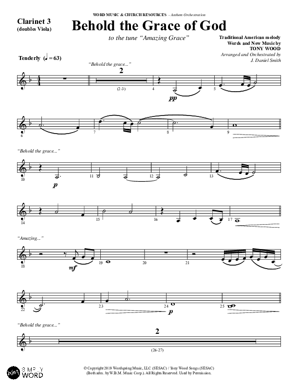 Behold The Grace Of God (Choral Anthem SATB) Clarinet 3 (Word Music Choral / Arr. J. Daniel Smith)