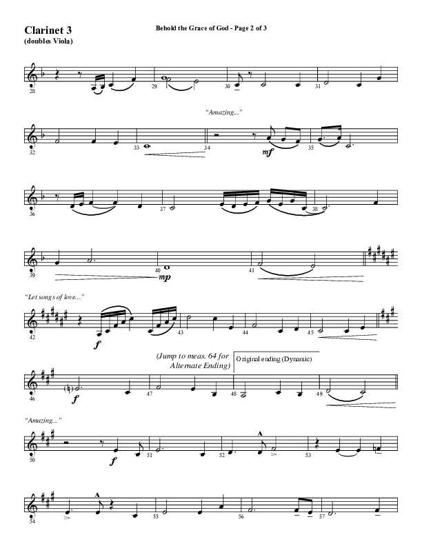 Behold The Grace Of God (Choral Anthem SATB) Clarinet 3 (Word Music Choral / Arr. J. Daniel Smith)