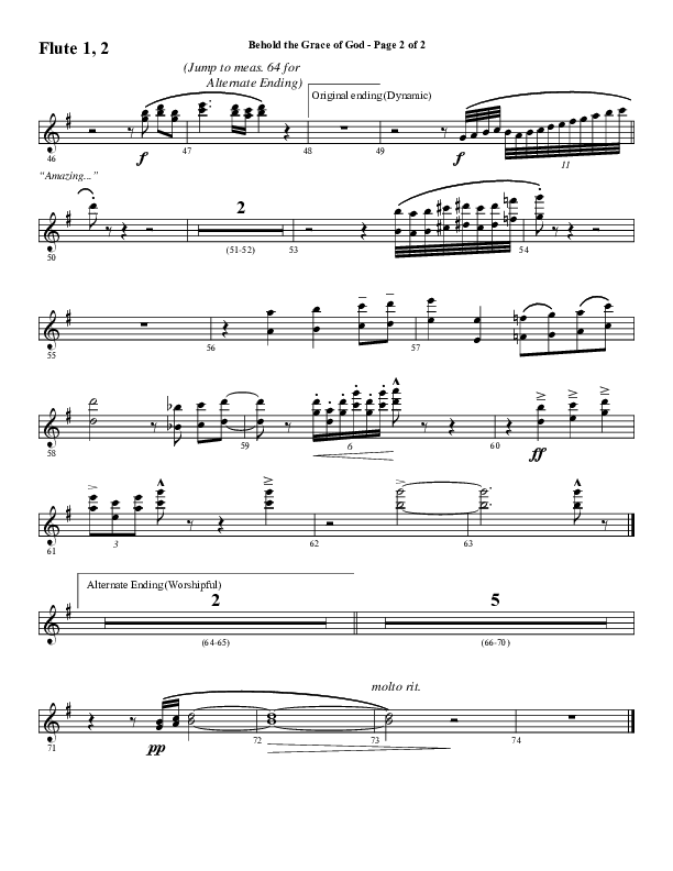 Behold The Grace Of God (to the tune Amazing Grace) (Choral Anthem SATB) Flute 1/2 (Word Music Choral / Arr. J. Daniel Smith)