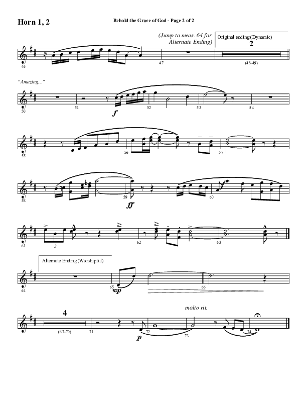 Behold The Grace Of God (to the tune Amazing Grace) (Choral Anthem SATB) French Horn 1/2 (Word Music Choral / Arr. J. Daniel Smith)