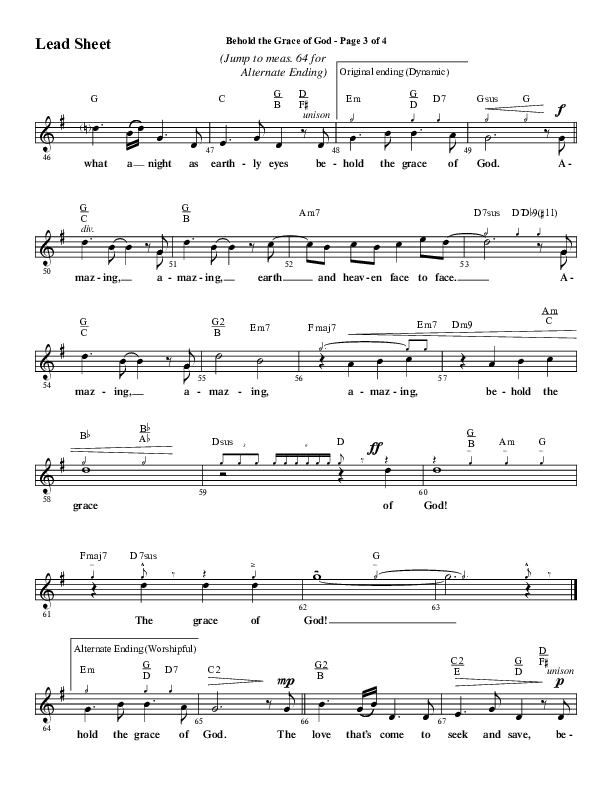 Behold The Grace Of God (to the tune Amazing Grace) (Choral Anthem SATB) Lead Sheet (Melody) (Word Music Choral / Arr. J. Daniel Smith)