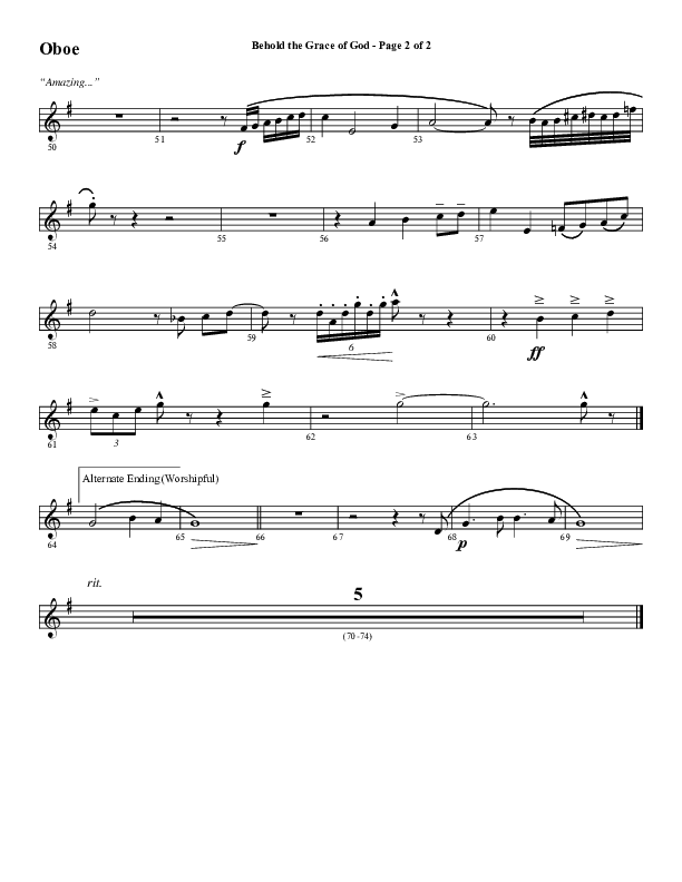 Behold The Grace Of God (to the tune Amazing Grace) (Choral Anthem SATB) Oboe (Word Music Choral / Arr. J. Daniel Smith)
