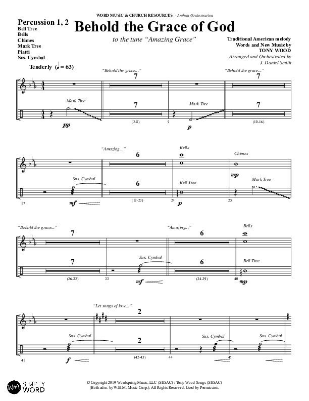 Behold The Grace Of God (to the tune Amazing Grace) (Choral Anthem SATB) Percussion 1/2 (Word Music Choral / Arr. J. Daniel Smith)