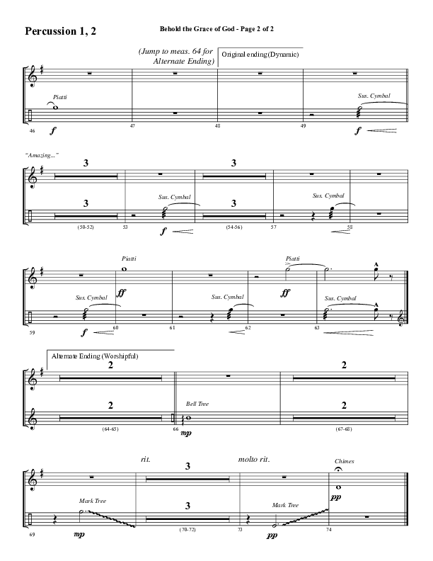 Behold The Grace Of God (to the tune Amazing Grace) (Choral Anthem SATB) Percussion 1/2 (Word Music Choral / Arr. J. Daniel Smith)