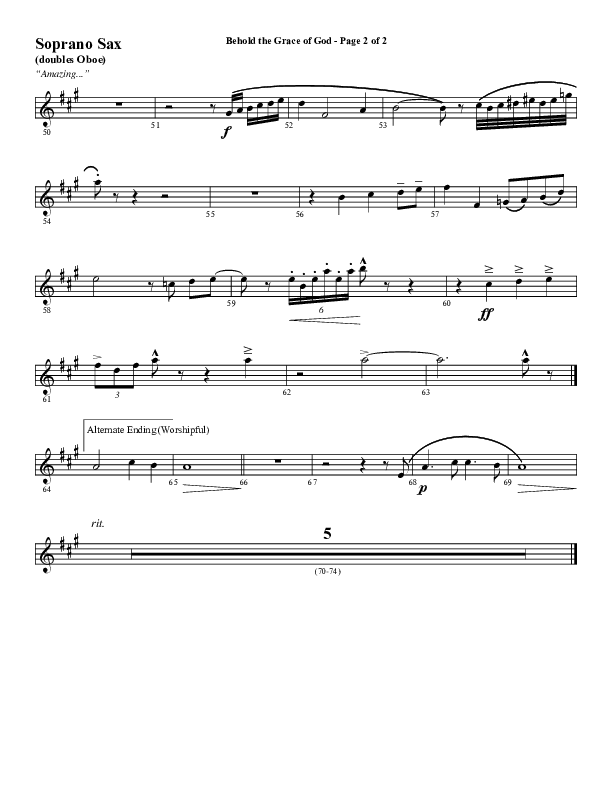 Behold The Grace Of God (Choral Anthem SATB) Soprano Sax (Word Music Choral / Arr. J. Daniel Smith)