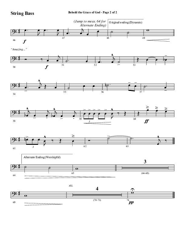 Behold The Grace Of God (Choral Anthem SATB) String Bass (Word Music Choral / Arr. J. Daniel Smith)