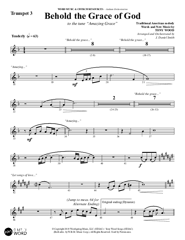 Behold The Grace Of God (Choral Anthem SATB) Trumpet 3 (Word Music Choral / Arr. J. Daniel Smith)