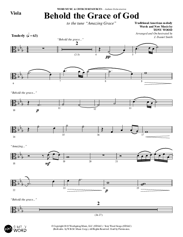 Behold The Grace Of God (Choral Anthem SATB) Viola (Word Music Choral / Arr. J. Daniel Smith)