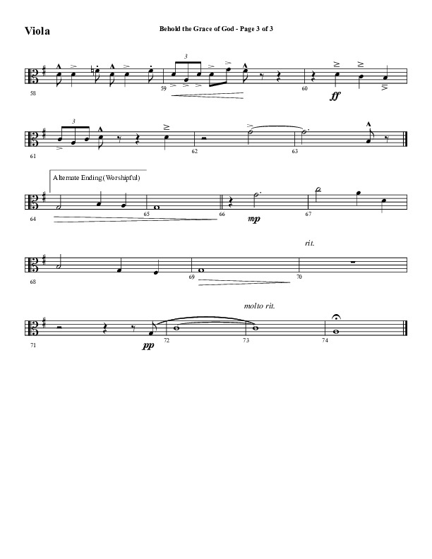 Behold The Grace Of God (Choral Anthem SATB) Viola (Word Music Choral / Arr. J. Daniel Smith)