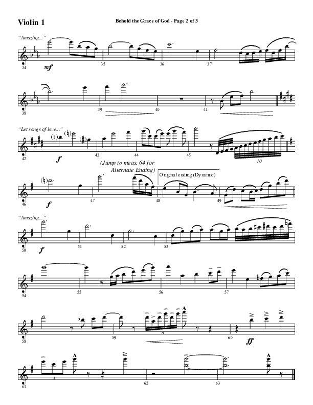 Behold The Grace Of God (Choral Anthem SATB) Violin 1 (Word Music Choral / Arr. J. Daniel Smith)