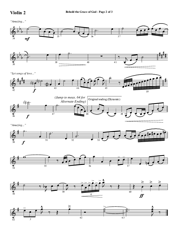 Behold The Grace Of God (Choral Anthem SATB) Violin 2 (Word Music Choral / Arr. J. Daniel Smith)